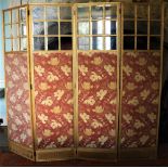 A four fold late 19th Century gilt framed Screen, with ribbon moulding, each fold with nine glazed