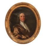 Late 17th Century English School  "Portrait of a Gentleman," O.O.C., oval, half length depicting man