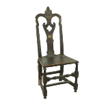 An early 18th Century Irish oak Side Chair, the unusual splat back with tri-arched decoration and