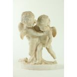 A 19th Century white alabaster Group, modelled with two frolicking cherubs on an oval base