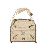 A fine floral embroidered silk Apron Bag, with gilt metal thread border, early 19th Century, 13" (
