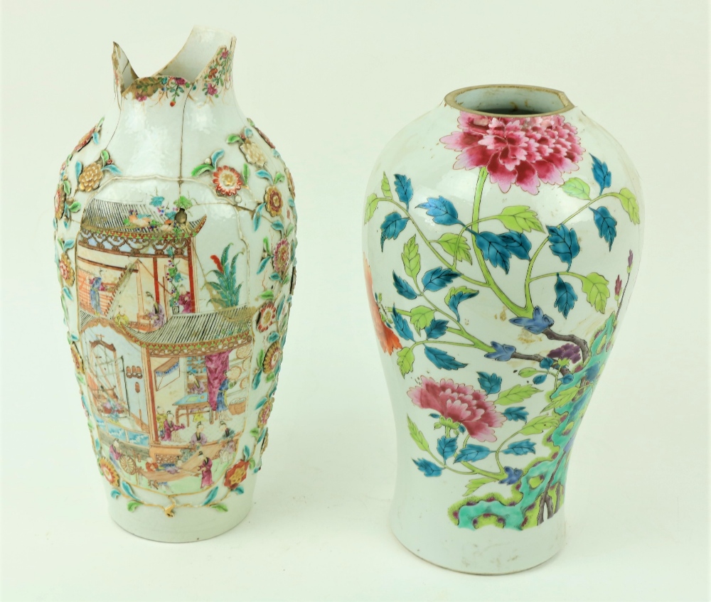 An 18th Century Chinese Famille Rose balusterÿshaped Vase, decorated with flowers, 14" (36cms), as