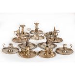 Four pairs of silver plated Chamber Candlesticks, and four others (as is) (12)