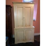 A painted Georgian style modern Corner Cabinet, with two upper doors and two lower doors, ORM, 85" x