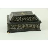 A quality 19th Century English ivory inlaid Jewellery Box, the top inlaid with a resting cherub, the