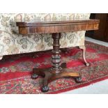 A very attractive Irish William IV rosewood fold-over Card Table, the turned and carved pedestal