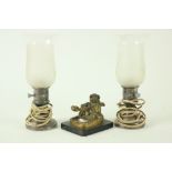 A pair of unusual Sterling silver weighted Table Lamps, with frosted glass shades, 10" (25cms),