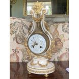 A fine 19th Century French white marble and ormolu lyre Mantle Clock, the French movement with an