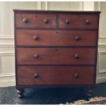 A Victorian mahogany Chest, of three long and two short drawers on turned legs, 45" x 43" (114cms