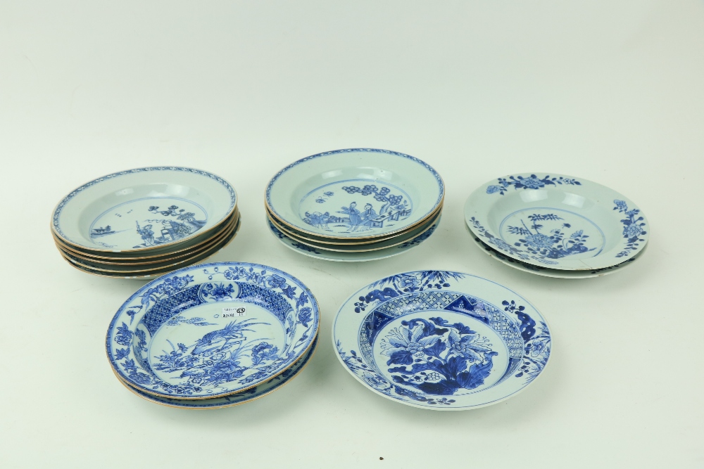 A set of 5 - 18th Century Chinese blue and white Pudding Bowls, each with a female and dog in a - Image 2 of 2