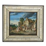 After David Teniers II (1610 1690)ÿÿ Gouache, "A Village Kermesses," depicting a busy scene with