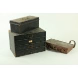 Three old rectangularÿmetal Boxes, a leather Collar Case, a desk top leather bound Chest, a