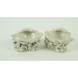 A very rare pair of 18th Century Plymouth Sweet Meat Stands, c. 1770, each modelled as a shell