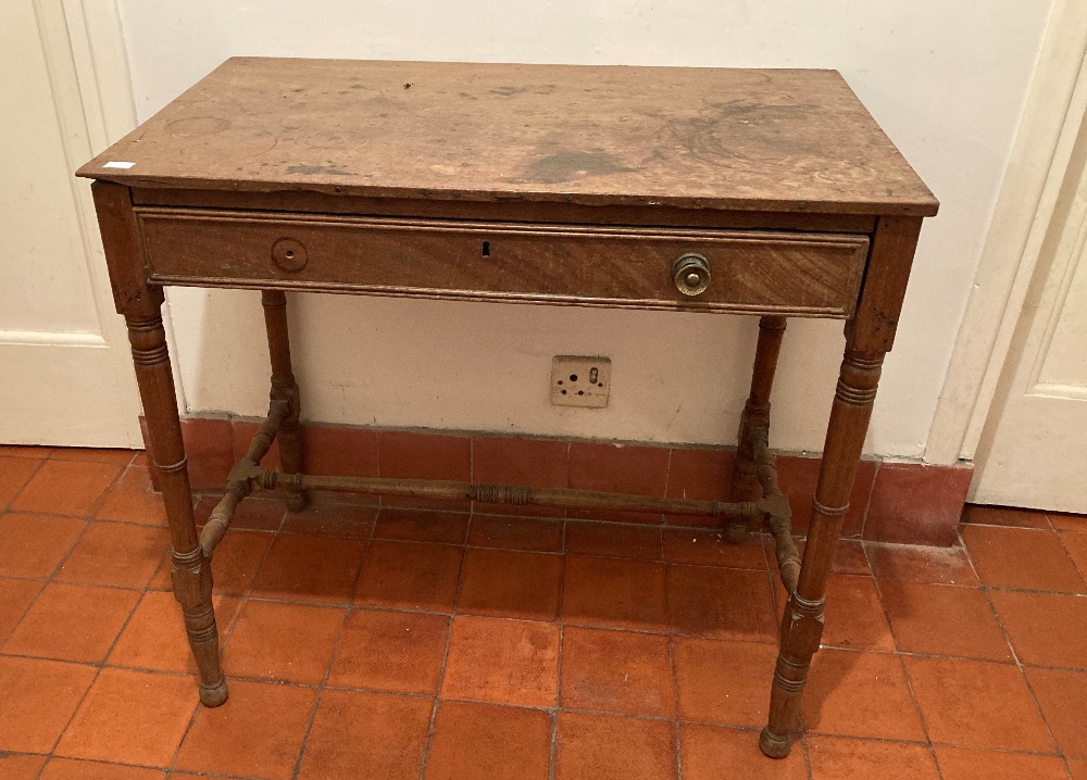 A George IV period mahogany Side Table, with frieze drawer on four ring turned legs, 31" (79cms). (