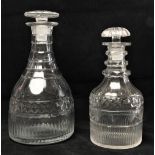 Two 19th Century Irish cutglass Decanters and stoppers, of tubular form with domed and shaped