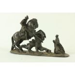 A cast lead Group, St. George slaying the dragon, with the Virgin praying, 11" (28cms). (1)
