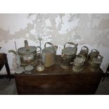 A quantity of assorted copper Water Cans, various sizes, and three old Oil Lamps. (a lot)