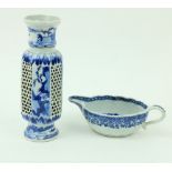 A Chinese blue and white Xiangshi porcelain Sauceboat, the interior decorated with figures on a