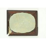 A fine quality antique Chinese Travelling Mirror, with ornate shaped white jade inset decorated with