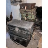 A quantity of large old Trunks & Suitcases, some leather bound, others canvas bound, the longest 36"
