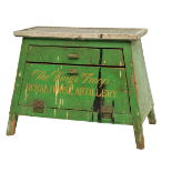 A green painted aluminium mounted wooden Horse Mounting Box, with drawer and cupboard, inscribed "