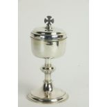 A small silver Ciborium & Cover, London 1919, with double knopped stem on flaring moulded foot and