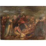 J. Barry (1741 - 1806)??ÿ "The Raising of Lazarus," O.O.C. laid on Panel, 19 1/2" x 26" (49cms x