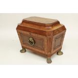 A very good Regency period mahogany and crossbanded Cellaret, of casket form with dome top and