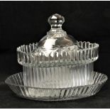 A fine quality 19th Century Irish, possibly Waterford,ÿcutglass Butter Dish, Cover and Stand, of