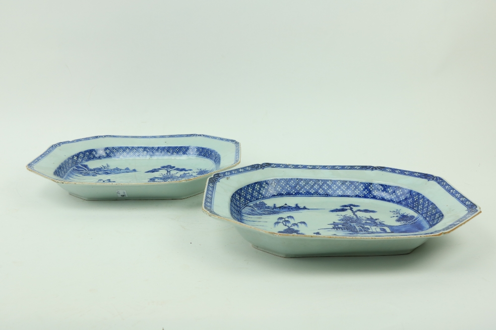 A pair of 18th Century Chinese blue and white Nankin Serving Bowls, each of rectangular form with - Image 2 of 2