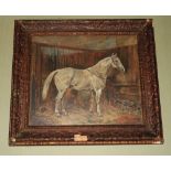 W. Wasdell Trickett (fl. 1921 - 1939)ÿ "Veldb Cornet," O.O.C., grey horse in stable, approx. 30cms x