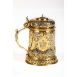 A rare German silver gilt Tankard,ÿengraved, probably Augsburg, early 17th Century, control mark