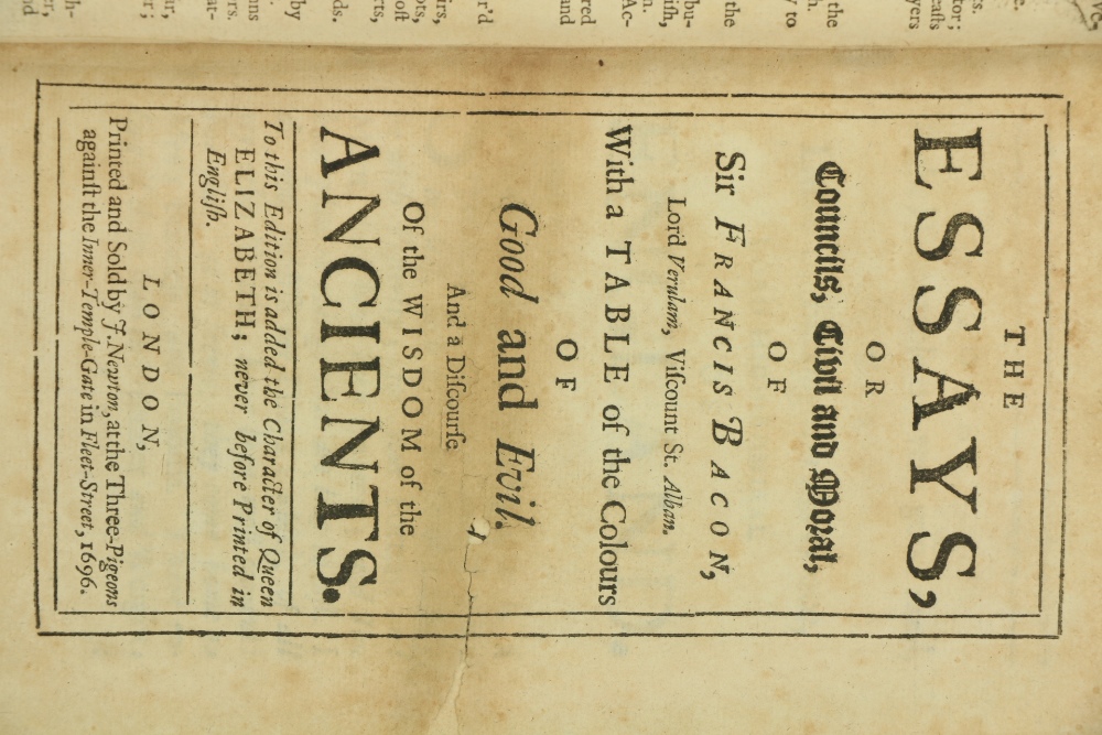 Bacon (Sir Francis) The Essays, or Councils, Civil and Moral of Sir Francis Bacon, 8vo L. 1696. - Image 3 of 5