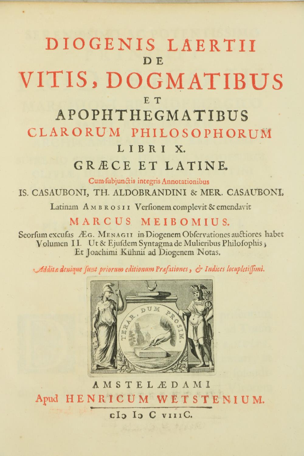 Diogenis -ÿÿDiogenis Laertii de Vitis, Dogmatibus et Apophthegmatibus Clarorum Philosophorum Libri X - Image 2 of 3