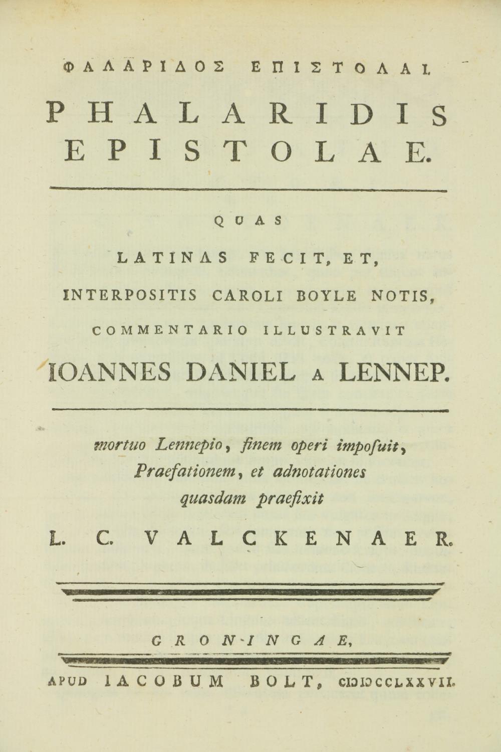 A Lennep (Jo. Daniel) Phalaridis Epistolae, Quae Latinas Fecit, et, Interpositis Caroli Boyle