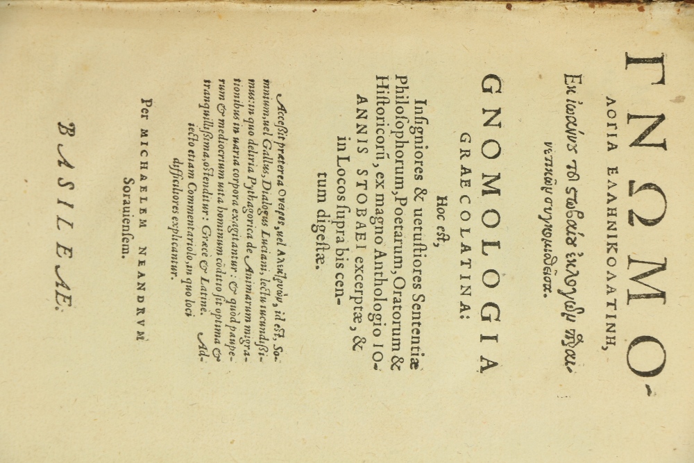 Binding: Stobaeus (Johannes)ÿGnomologia Graecolatina: Hoc est Insigniores & uetustiores Septentiae - Image 2 of 2