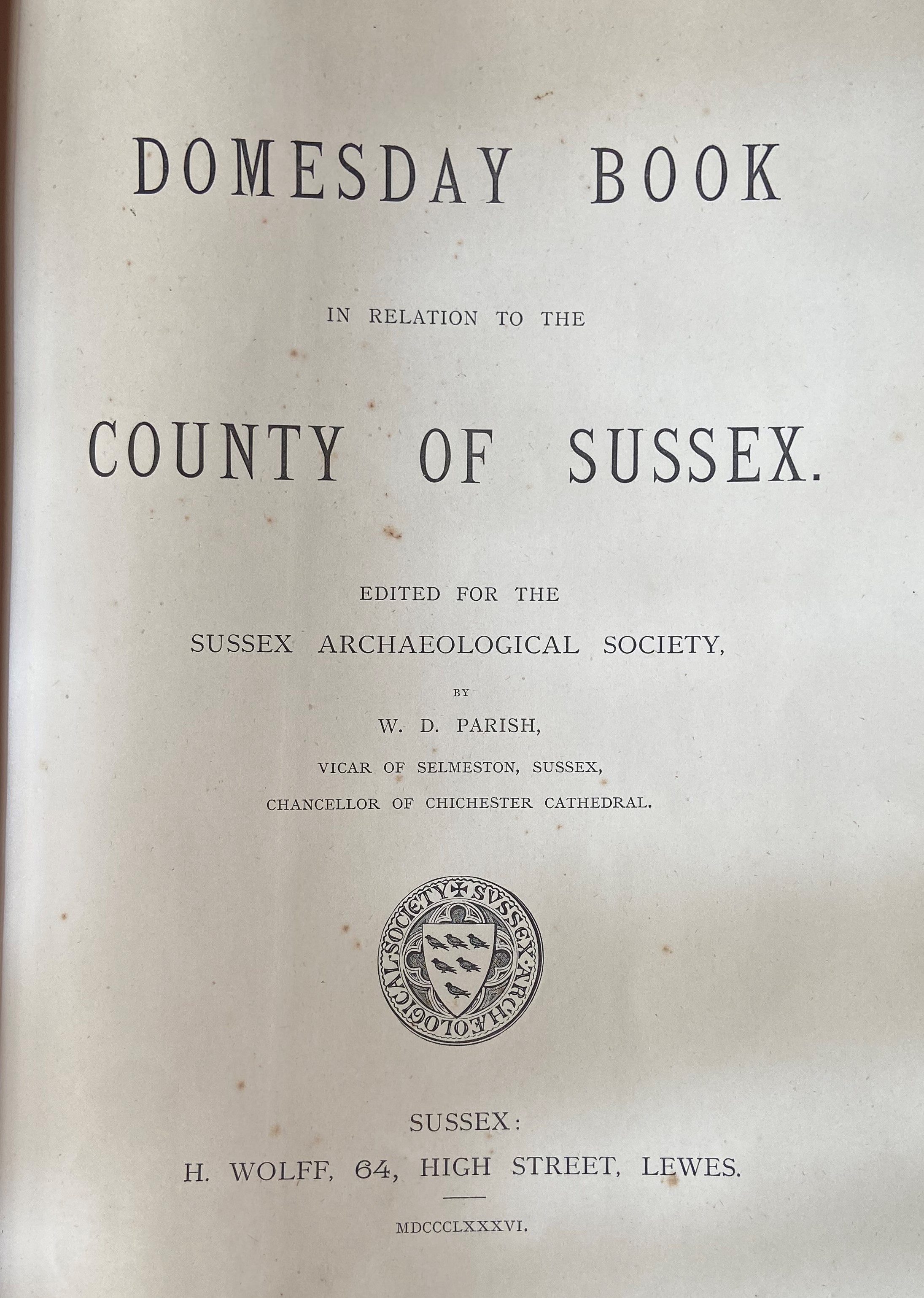 Parrish (W.D.)ed.ÿDomesday Book in relation to the County of Sussex, lg. folio Sussex (Lewes)