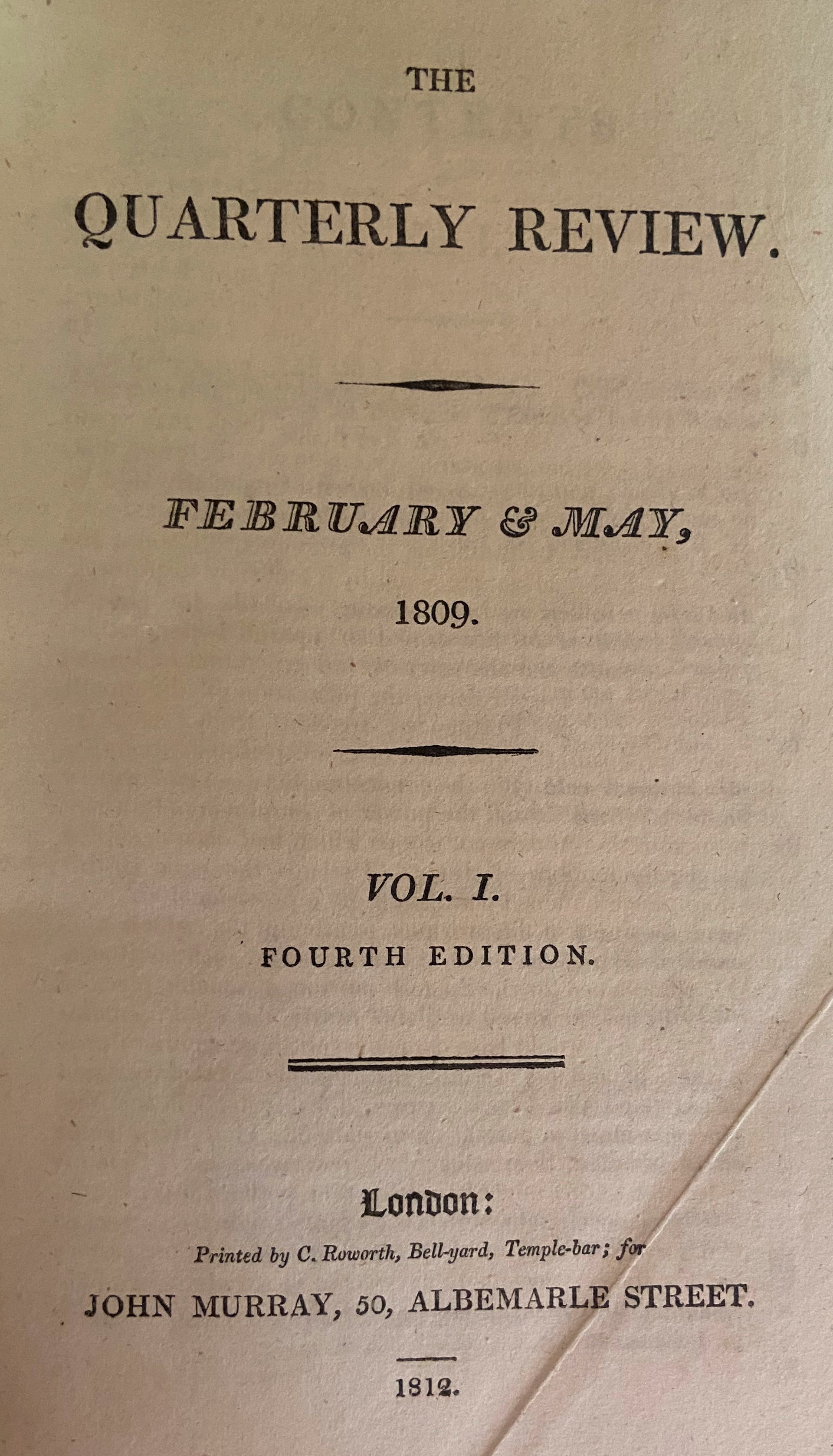 Periodical:ÿThe Quarterly Review, [Feb. & May 1809] Vol. I (Nos. 1 & 2) - Vol. 104 (Nos. 207 & 208),