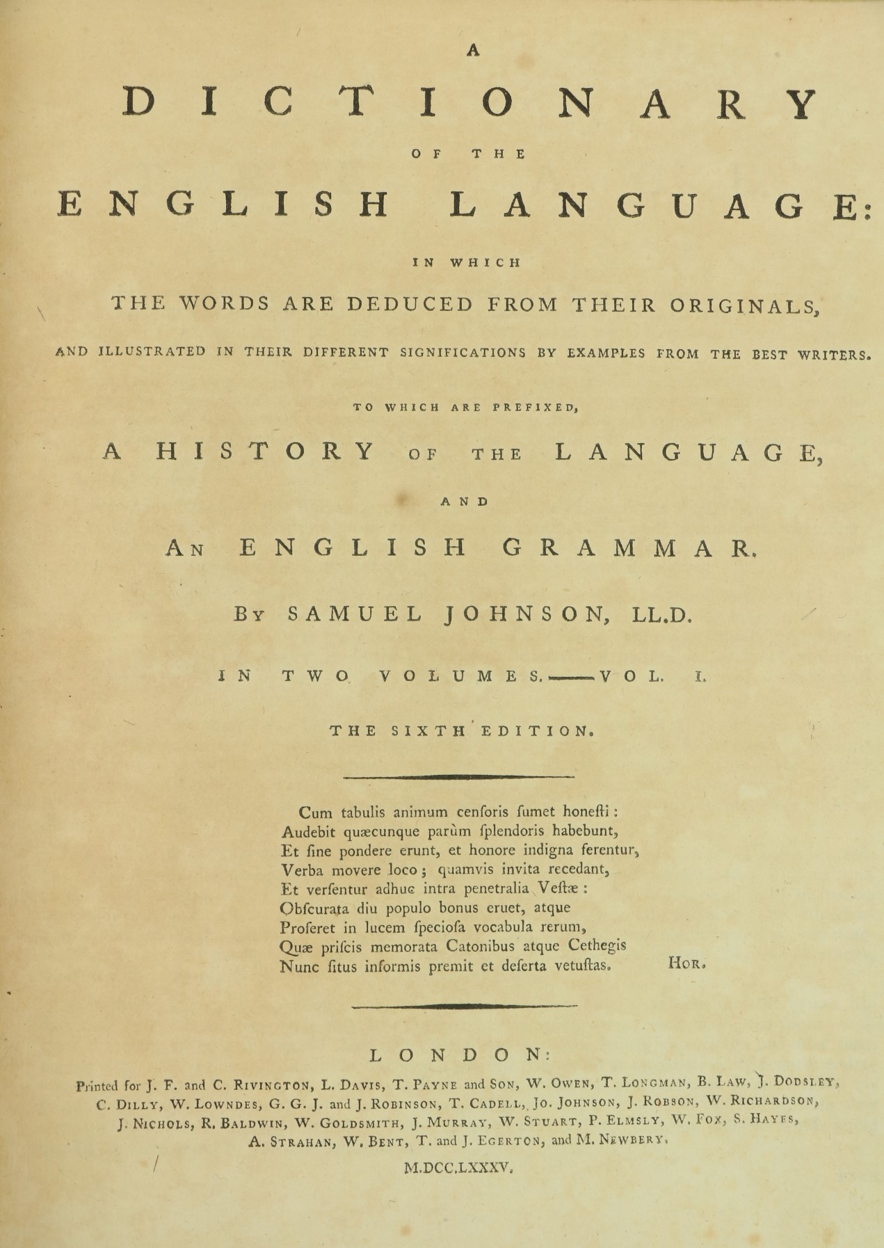 Johnson (Samuel) A Dictionary of the English Language: 2 vols. lg. thick 4to Lond. 1785.ÿSixth Edn., - Image 2 of 2