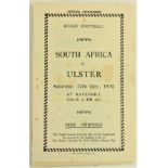 South Africa v. Ulster, 1931  Rugby:  I.R.F.U. (Ulster Branch)  Official Programme South Africa v.