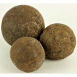 1798: A set of three late 18th Century graduating Cannon Balls, by tradition used during the 1798