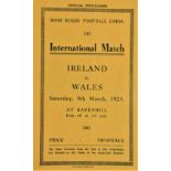 Ireland versus Wales, 1929  Rugby:  I.R.F.U., Official Programme, Ireland versus Wales, 9th March,