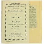 Ireland versus Wales, 1933  Rugby:  Official Programme, Ireland v. Wales, at Ravenhill, 11th March
