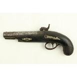 A 19th Century percussion Derringer by F.H. Clark Memphis, .42 calibre, browned finish with etched