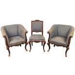 DUE POLTRONE E DUE SEDIE IN STOFFA- TWO ARMCHAIRS AND TWO FABRIC CHAIRS