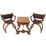 DUE POLTRONE ED UN TAVOLINO-TWO ARMCHAIRS AND A SMALL TABLE