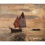 BEPPE CIARDI (1875/1932) “Marina con barche a vela”-"Marina with sailboats"
