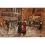 CARLO BRANCACCIO (1861/1920) "Strada di città con figure" - "City street with figures"