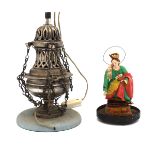 LOTTO DI UN TURIBOLO ED UNA STATUETTA IN CERA - LOT OF A THURIBLE AND A WAX STATUE