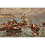 OSCAR RICCIARDI (1864/1935) “Marina con barche di pescatori" - "Marina with fishing boats"